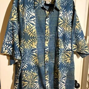 Stylish Men's Button Down Shirt - Blue and Yellow Abstract Design